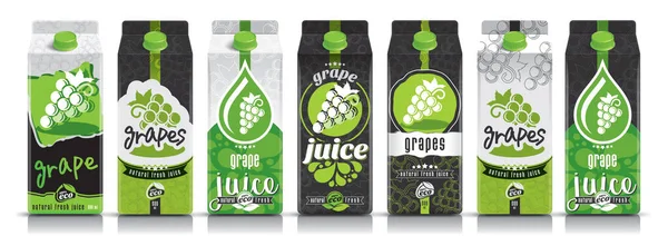 Listo diseño vector jugo de uva, conjunto de paquetes de frutas — Archivo Imágenes Vectoriales