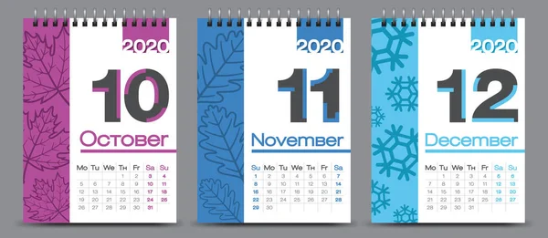 Diseño del calendario vectorial con concepto de temporadas 2020 y tipografía — Vector de stock