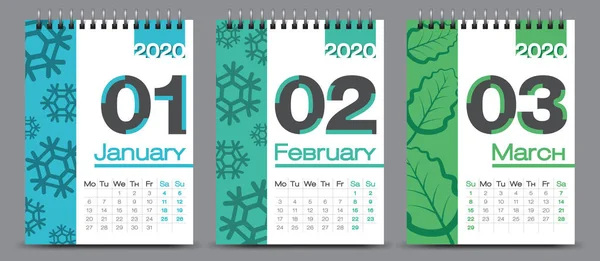 Diseño del calendario vectorial con concepto de temporadas 2020 y tipografía — Vector de stock