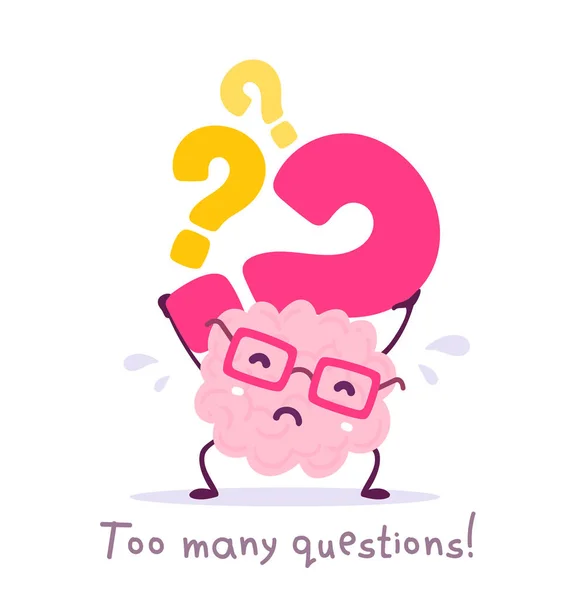 Vector Illustration Pink Color Smile Brain Glasses Holding Question Mark — Stock Vector