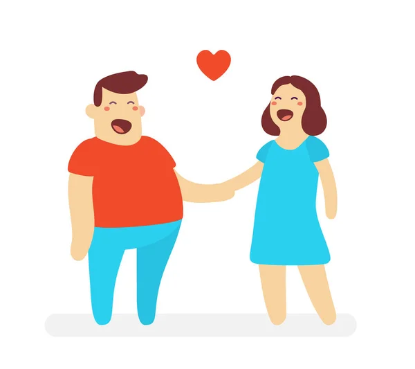 ベクター幸せな男と白い背景の上に互いの手を保持している女性のイラスト 幸せな恋人たちは漫画の文字の概念です Web バナー バレンタインの日カード フラット スタイル デザイン — ストックベクタ