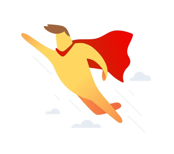 Vektorillustration Gul Färg Super Man Med Röd Mantel Höjde Armen — Stock vektor