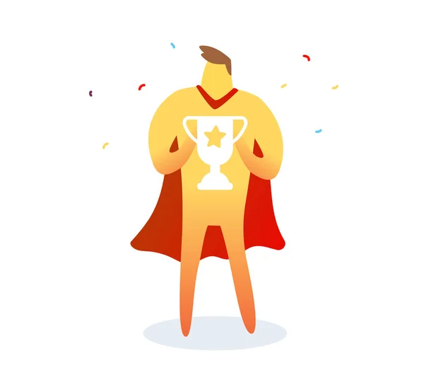 Ilustración Vectorial Super Hombre Color Amarillo Con Manto Rojo Sosteniendo — Archivo Imágenes Vectoriales
