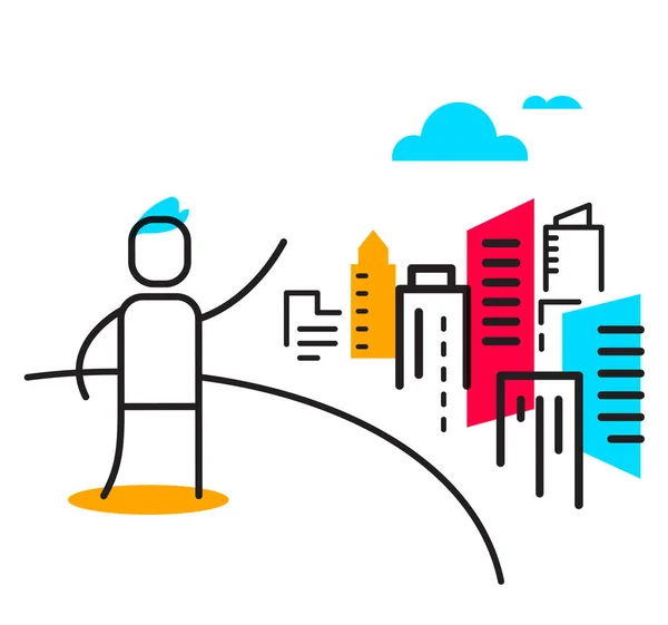 Vektor Business Illustration Des Menschen Zeigt Eine Städtische Landschaft Willkommen — Stockvektor