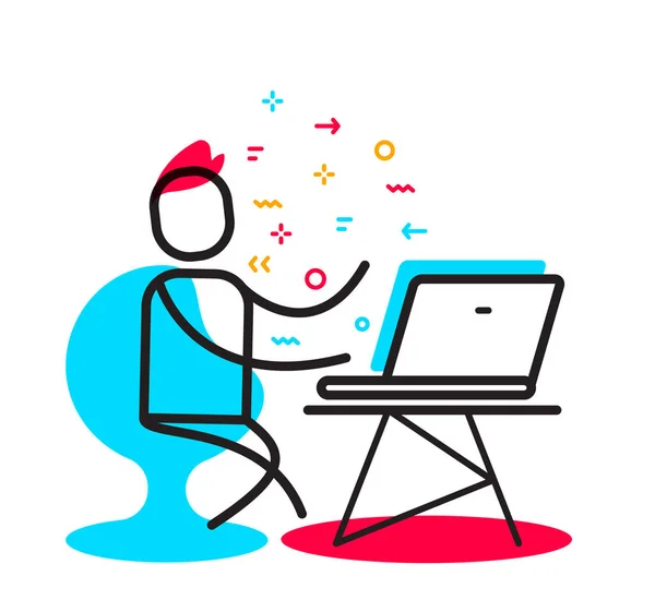 Εικονογράφηση Επιχειρηματικό Φορέα Του Ανθρώπου Laptop Στο Χώρο Εργασίας Γραφείο — Διανυσματικό Αρχείο