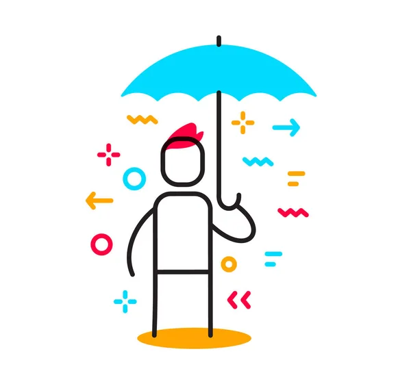 Illustration Vectorielle Homme Debout Sous Parapluie Bleu Protection Assurance Contre — Image vectorielle