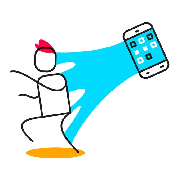 Vector Business Illustration Man Adhered Web Phone Dependency Social Media — Stock Vector