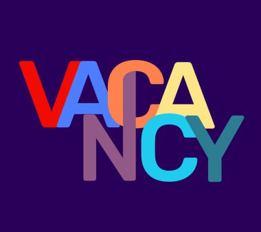 Vacancy kırık metin renkli gökkuşağı kavramı. Vektör yaratıcı tipografi koyu arka plan üzerinde yazı boş iş word çizim. Web, afiş, iş sunumu için düz stil tasarım