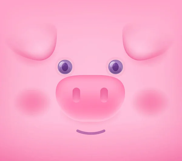 Vector close up illustration of piglet face with eye, ear, snout on pink background. Gradient style design of cute pig symbol of the chinese new year for web, site, banner, poster, greeting card