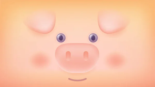 Gradient style design of cute pig symbol of the chinese new year for web, site, banner, poster, greeting card. Vector close up horizontal illustration of earthen piglet face with eye, ear, snout on yellow background