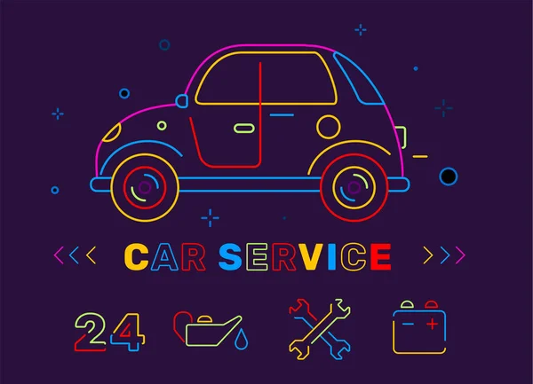 Vectorillustratie Van Retro Auto Neon Kleur Met Pictogram Titel Zwarte — Stockvector