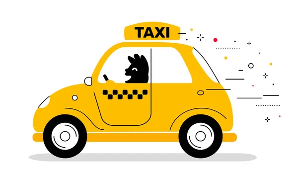 黄色出租车服务车的向量创造性的例证与人司机在白色背景 平面风格设计的网站 — 图库矢量图片