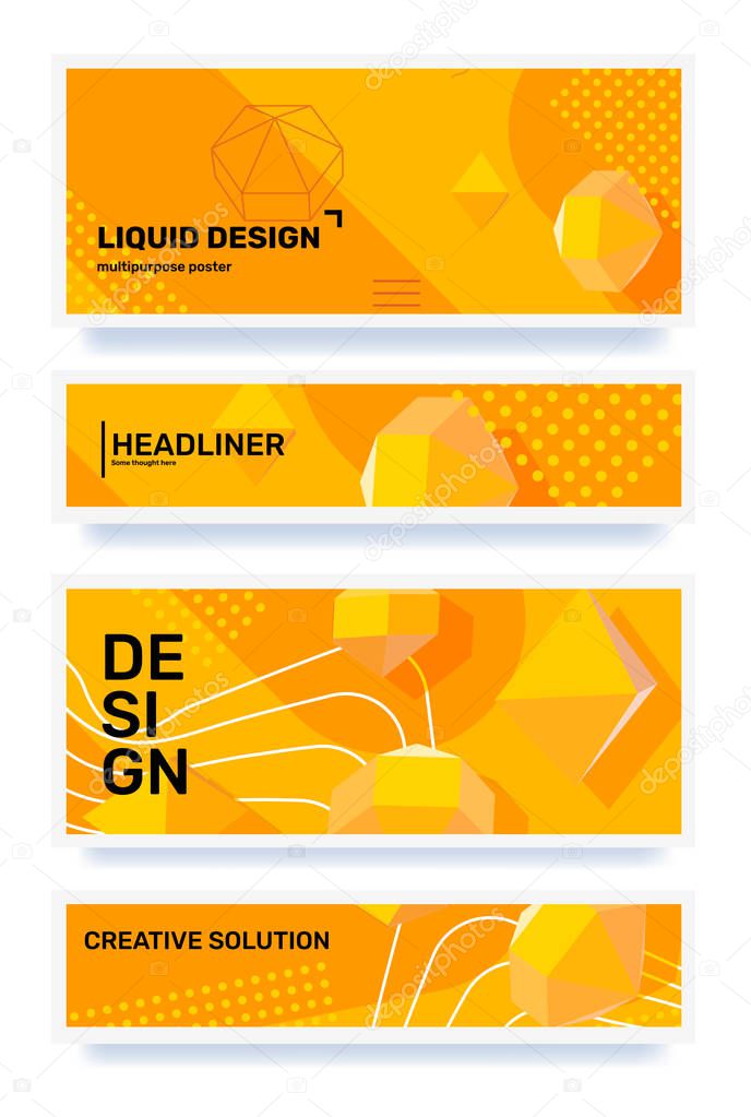 Vector set of creative yellow abstract horizontal illustration w