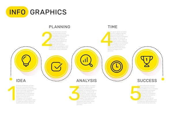 Modelo de infográfico vetorial com ícones de negócios, opções e ste — Vetor de Stock