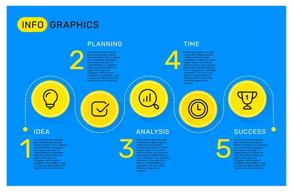 Modelo de infográfico vetorial com círculo, palavras de negócios, ícones , — Vetor de Stock