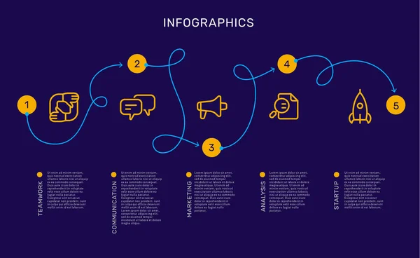 Vektor infographic mall med curl bana med alternativ och steg — Stock vektor