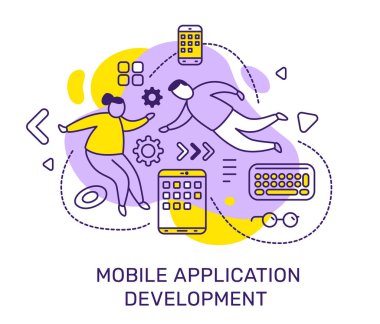 Üzerinde gadget ve cihaz olan kişilerin vektör iş illüstrasyon