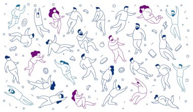 Farklı pozlarda yalıtılmış insan kümesinin vektör çizimi