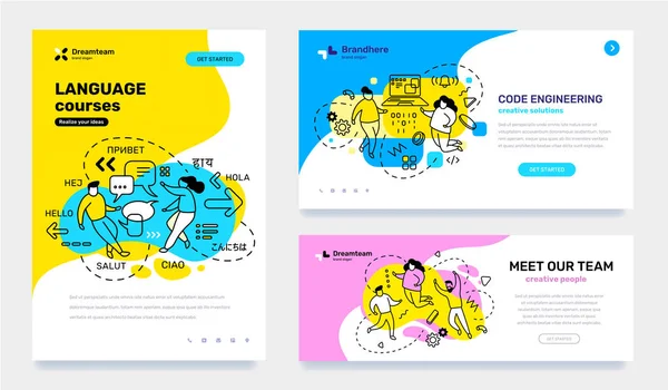 Vektor-Set von Vorlagen mit geschäftlichen Illustrationen mit Menschen auf — Stockvektor