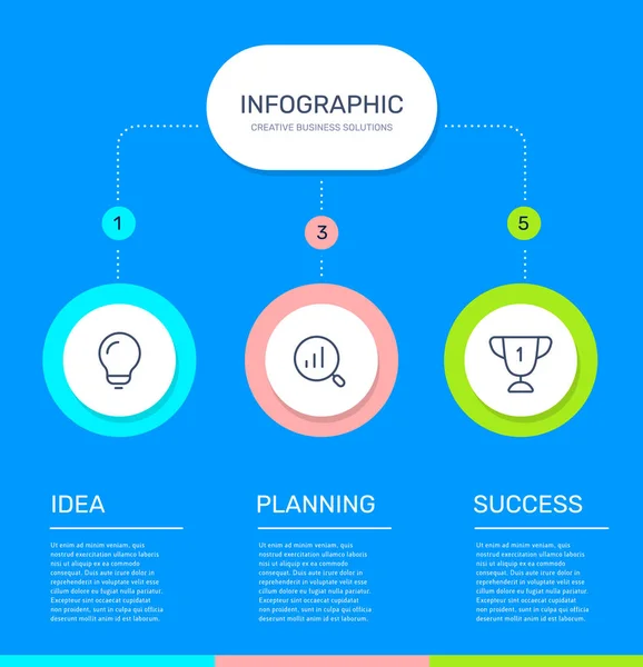 Plantilla de infografía vectorial con 3 círculos, iconos de negocio, pasos — Vector de stock