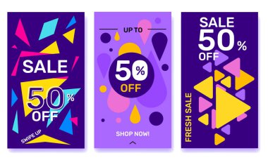 Parlak şekli ile modern şablon instagram hikaye vektör seti 