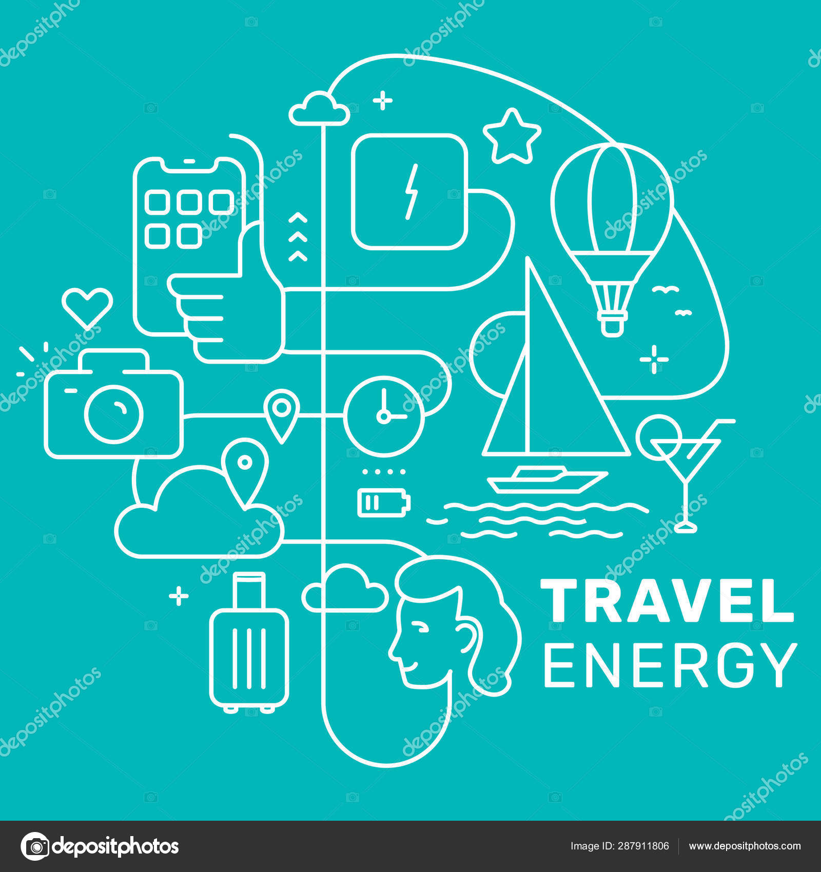 Vector creative travel monochrome illustration on green color ba Stock  Vector Image by ©wowomnom #287911806