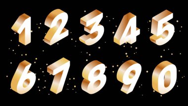 İzometrik parlak altın sayı Tipografi vektör yaratıcı seti 