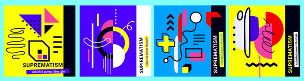 Vector set of geometric composition with bright abstraction on c