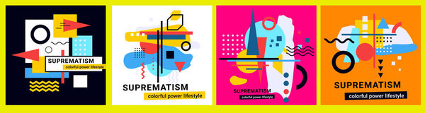 Vector set of geometric composition with bright abstraction on c