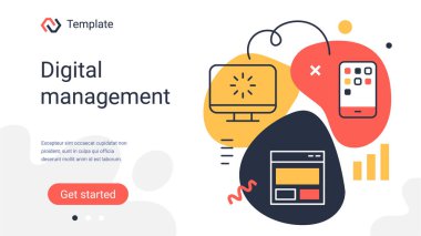 Renk arkaplanında dagdet simgesini gösteren vektör yaratıcı iş şablonu. Dijital yönetim kavramı. Web, site, poster ve afiş için düz çizgi sanat tasarımı