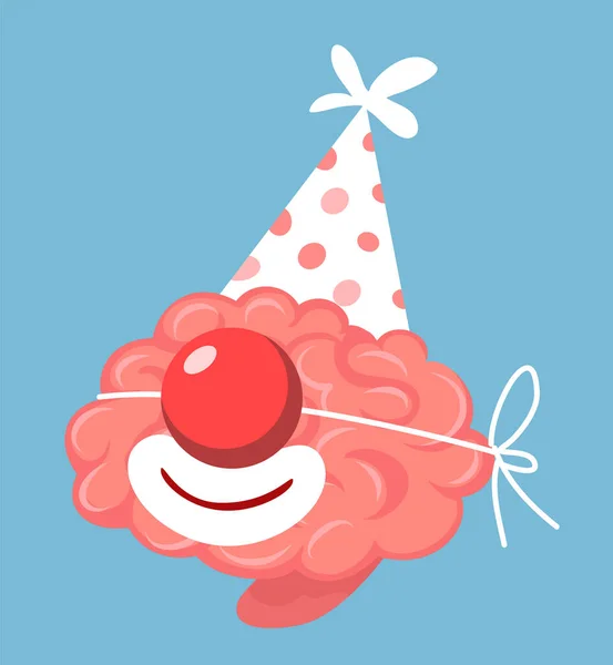 Illustration Vectorielle Vacances Cerveau Humain Intelligent Rose Avec Chapeau Anniversaire — Image vectorielle