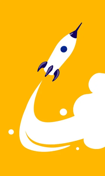 带白云痕迹的黄色背景宇宙飞船的矢量业务图解 平面卡通风格创意设计初创网页横幅 印刷品 — 图库矢量图片