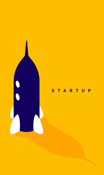 Vektor Business Illustration Flyga Upp Rymdskepp Med Ordet Start Gul — Stock vektor