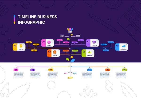 Ilustração Negócios Vetorial Modelo Infográficos Linha Tempo Árvore Fundo Cor — Vetor de Stock