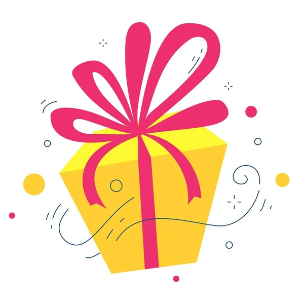 白い背景に赤い弓と黄色の色のギフトボックスのベクトル創造的な休日のイラスト ウェブ サイト バナー グリーティングカード 電子メールのための現在のフラットスタイルの誕生日デザイン — ストックベクタ