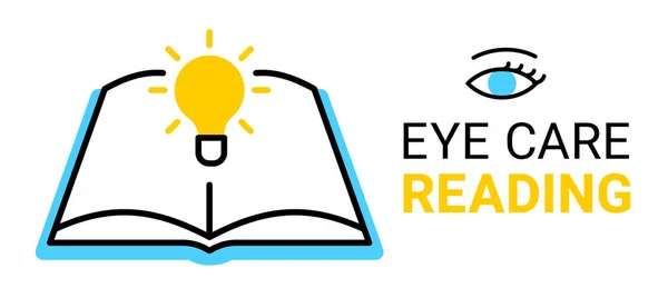 Livro Aberto Vetor Com Uma Lâmpada Conceito Leitura Cuidado Olho — Vetor de Stock