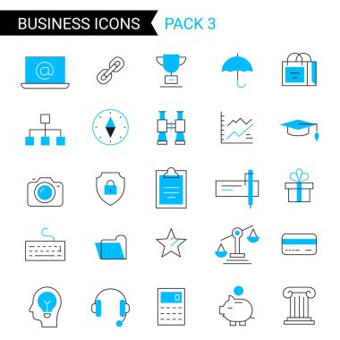 Kazanan kupa ve beyaz arka planda kredi kartı olan farklı mavi iş simgesinin vektör kümesi