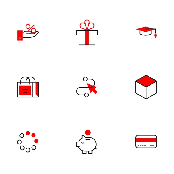 Vector Set Different Red Business Icon Present Piggy Bank White — Stock Vector