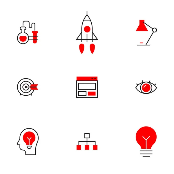 Vector Set Different Red Business Icon Spaceship Light Bulb White — Stock Vector