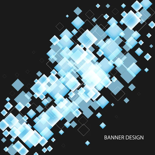 Fond abstrait moderne avec carrés bleus sur fond noir — Image vectorielle