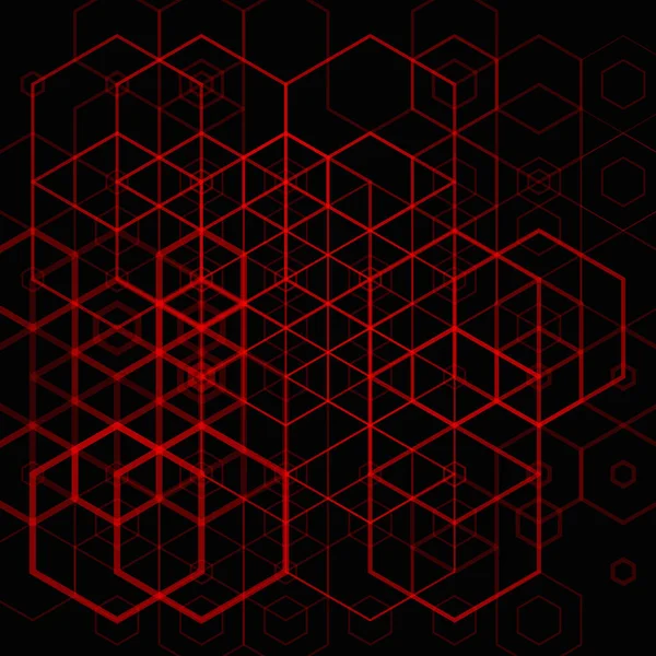 Patrón hexgonal de rejilla roja abstracta sobre fondo oscuro — Vector de stock