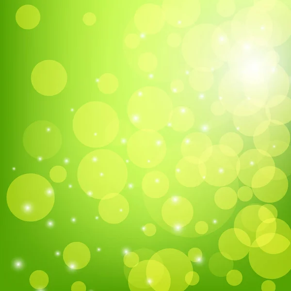 Abstraktní pozadí s rozmazanými kruhy Bokeh na zeleném rozmazaném pozadí — Stockový vektor