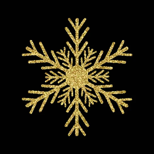 Gouden glitter textuur sneeuwvlok ontwerp geïsoleerd op zwarte achtergrond.. Vector illustratie. — Stockvector