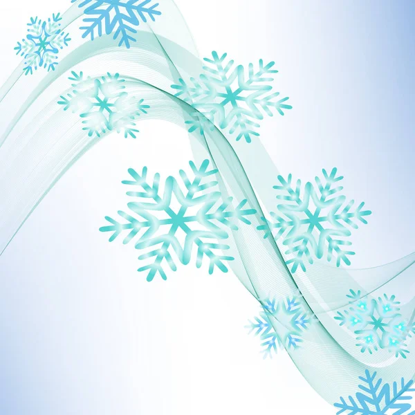 Abstrakcyjne niebieskie tło zimowe z płatkami śniegu i niebieską falą — Wektor stockowy