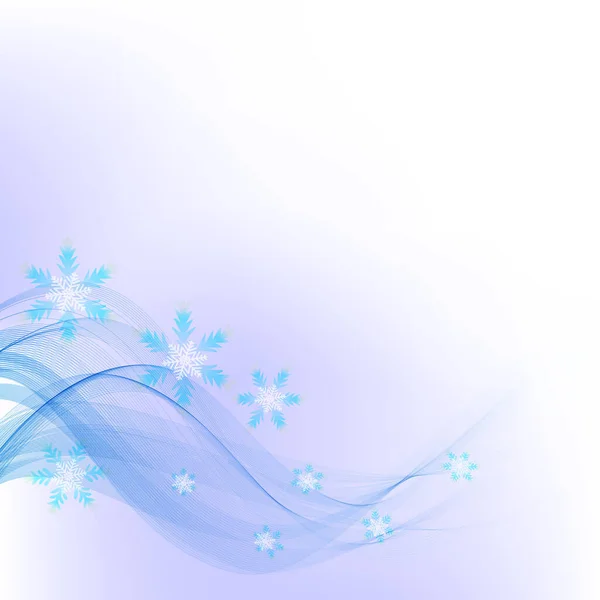Αφηρημένο μπλε φόντο χειμώνα με νιφάδες χιονιού και μπλε κύμα — Διανυσματικό Αρχείο