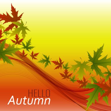 Soyut arkaplan, sonbahar vektör yapraklı poster tasarımı ve renk dalgası. Merhaba, Autumn.