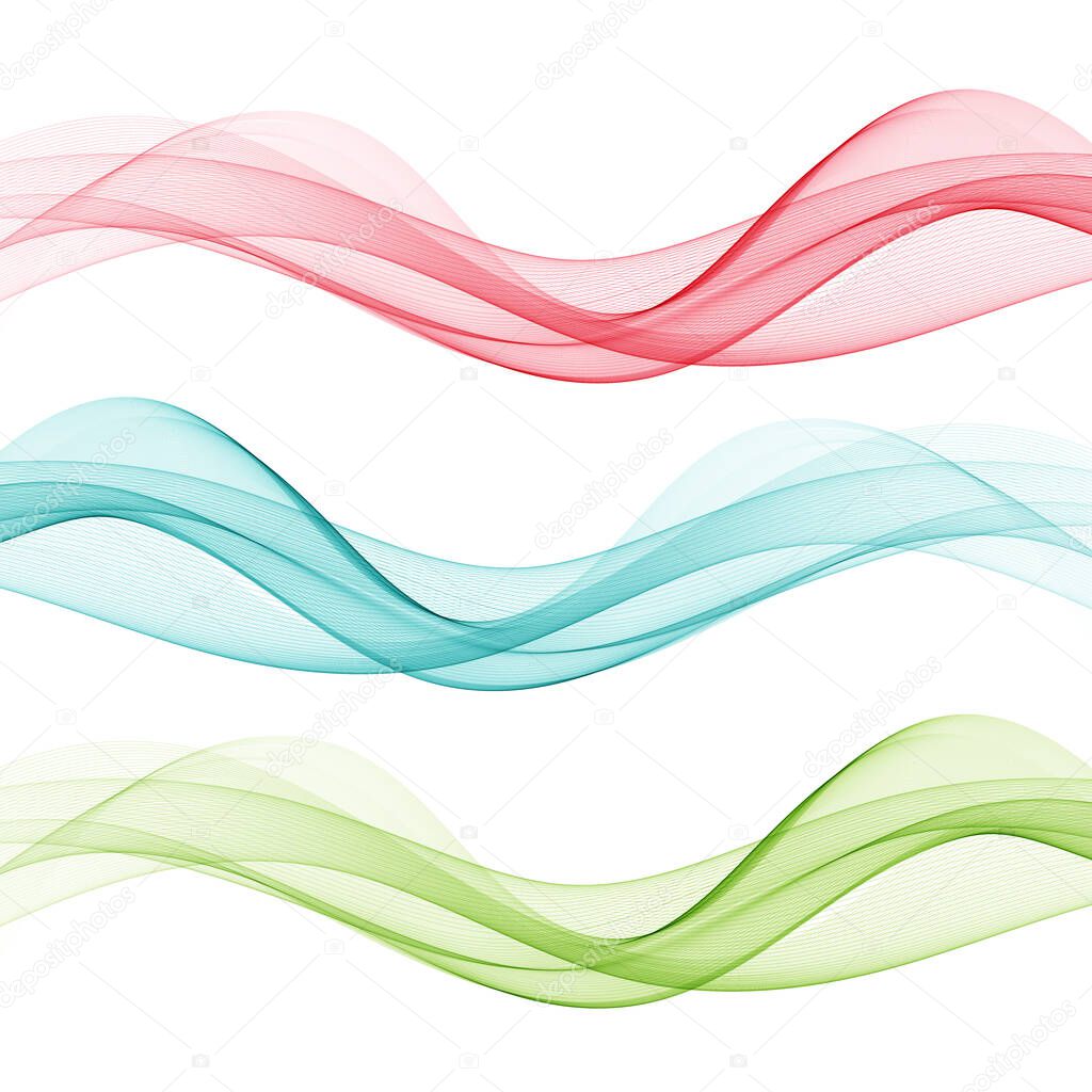 Set of transparent color waves. Abstract wave stream. Design element.
