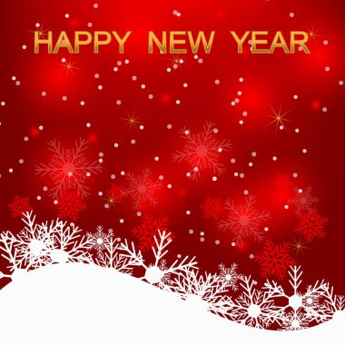 Parlayan beyaz kar taneleri olan kırmızı bir Noel arkaplanı. Mutlu Noeller kartı illüstrasyonu. 2021