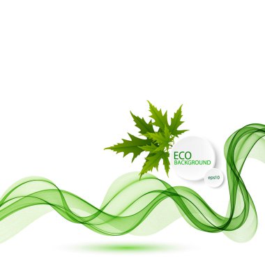 Soyut arkaplan, yay yapraklı poster tasarımı ve yeşil yatay dalga. Yankı pankartı