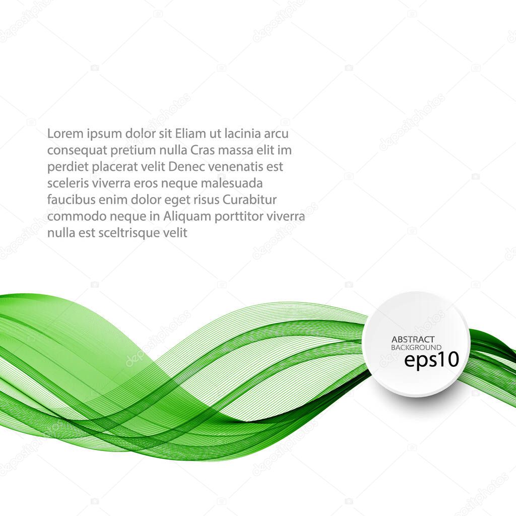 Abstract green wave vector background, horizontal wavy wave lines on white background